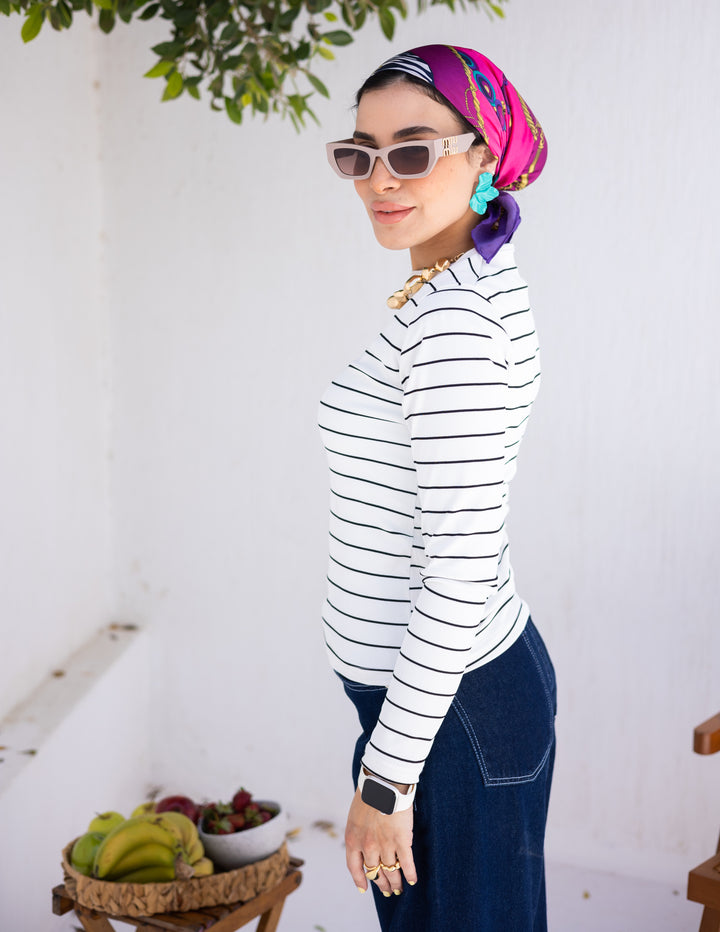 Full Sleeved Cotton WhiteXBlack Top
