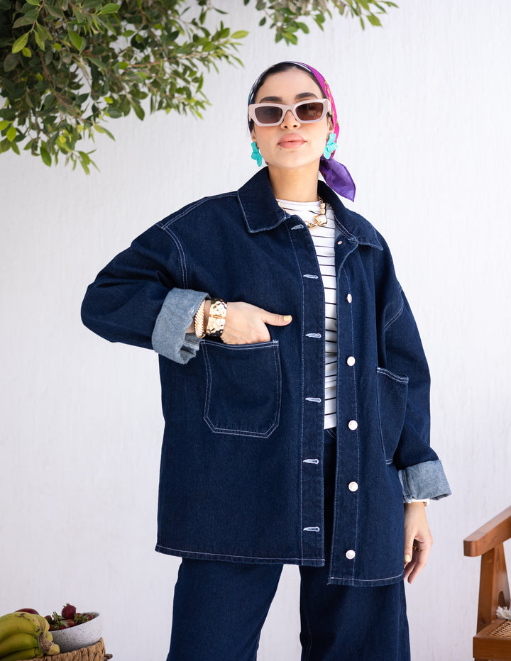 Basic Denim Jacket Dark blue