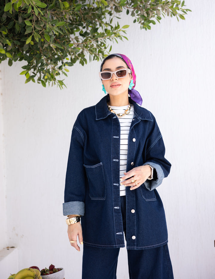 Basic Denim Jacket Dark blue