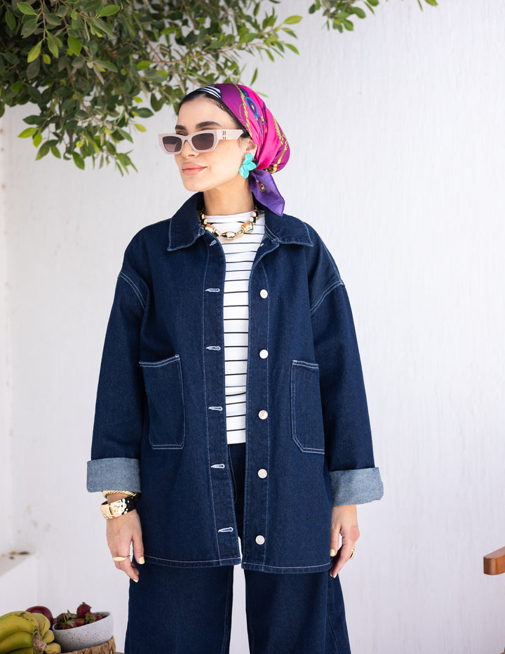 Basic Denim Jacket Dark blue