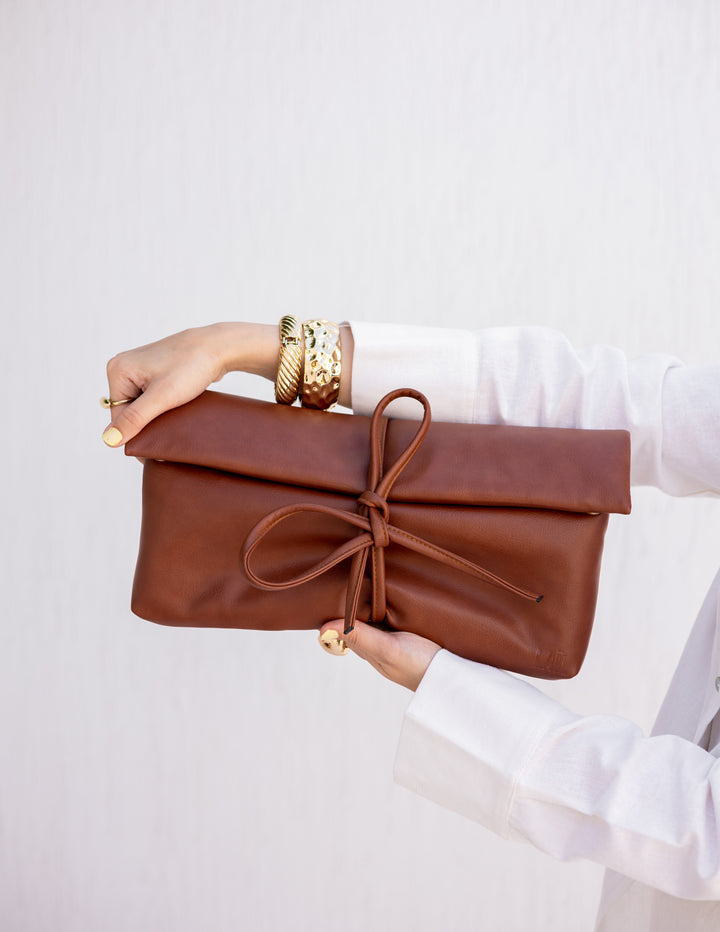 Lail Leather Clutch - Brown