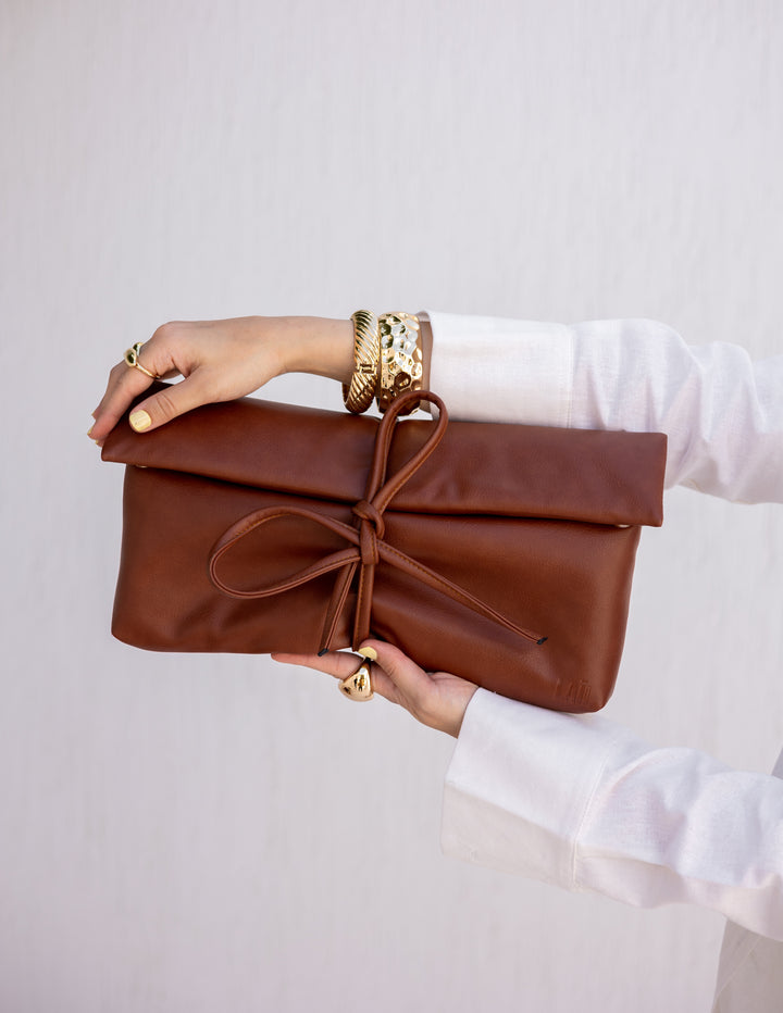 Lail Leather Clutch - Brown