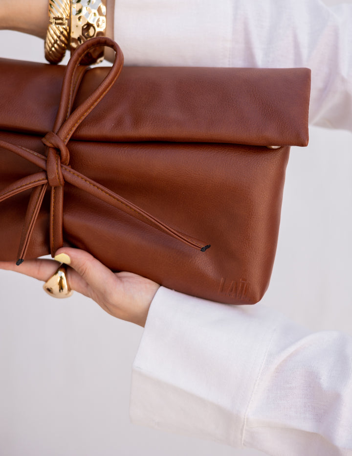 Lail Leather Clutch - Brown