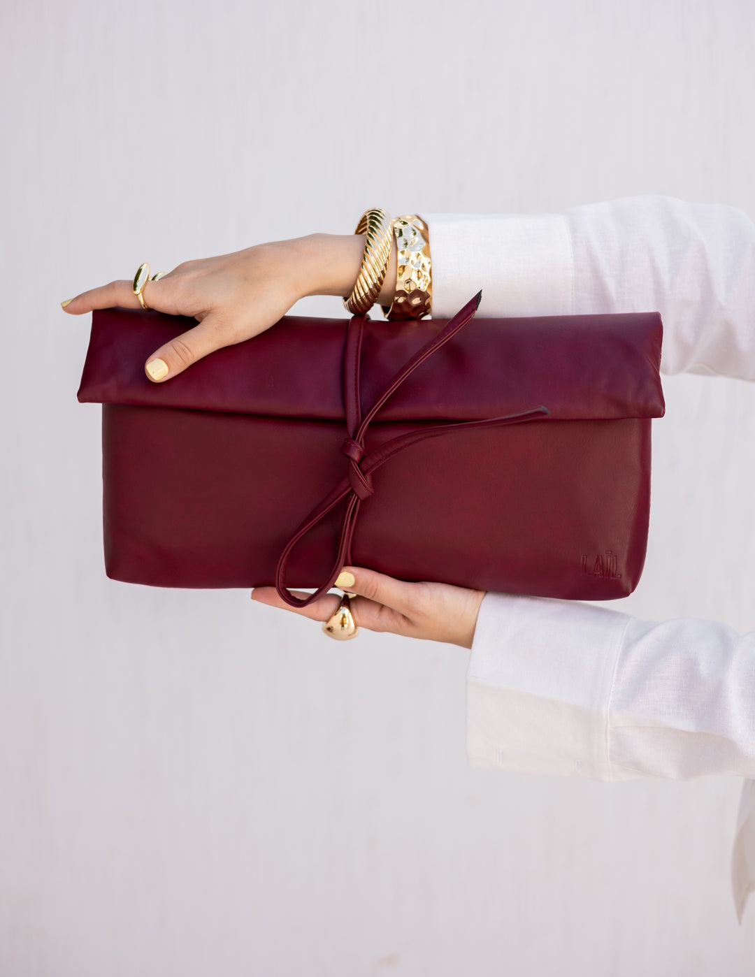Lail Leather Clutch - Burgundy