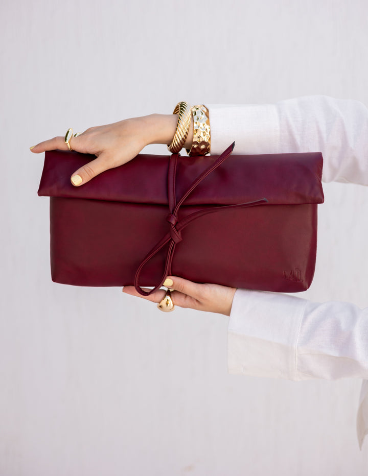 Lail Leather Clutch - Burgundy