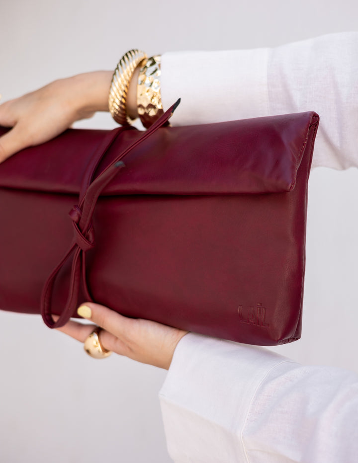 Lail Leather Clutch - Burgundy