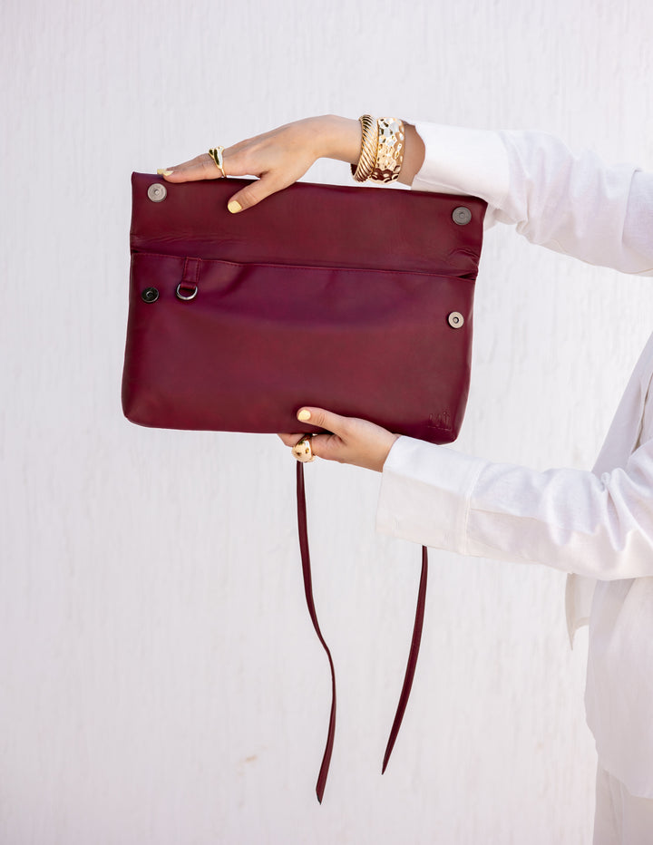 Lail Leather Clutch - Burgundy