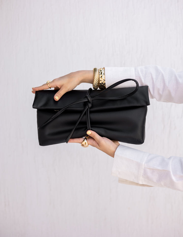 Lail Leather Clutch - Black