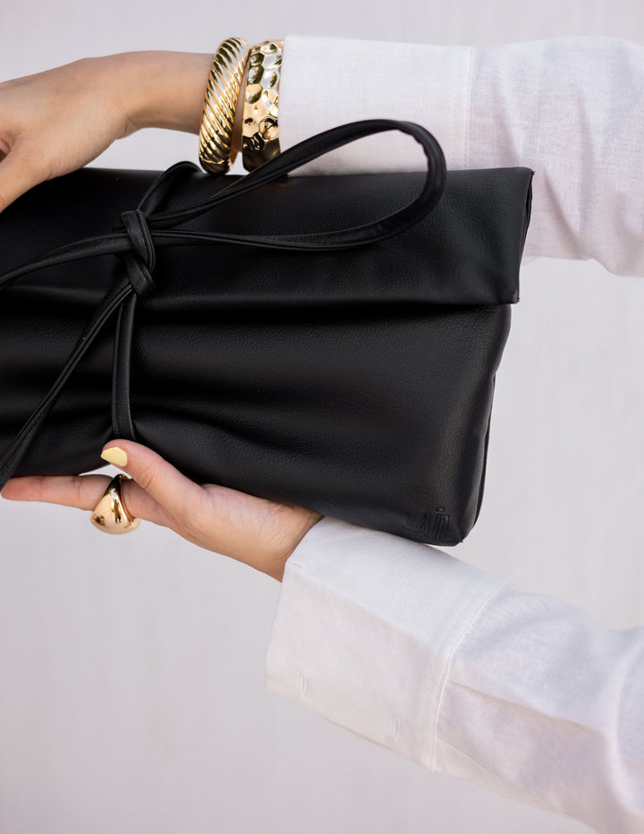 Lail Leather Clutch - Black