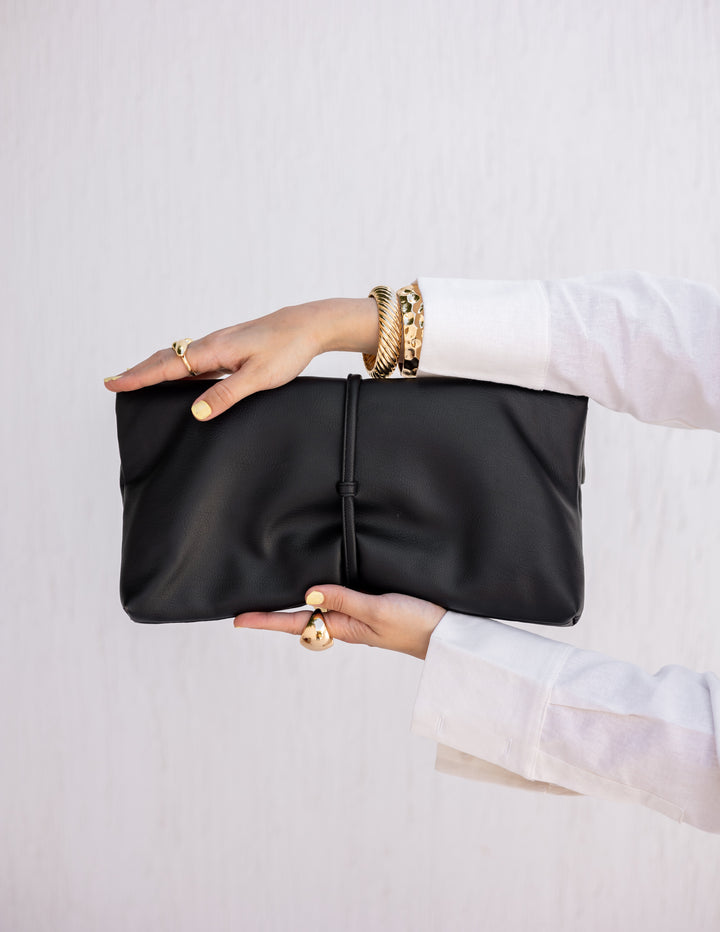 Lail Leather Clutch - Black