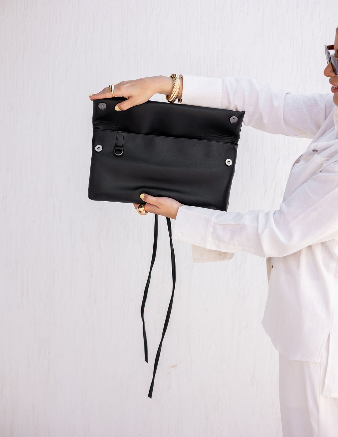Lail Leather Clutch - Black
