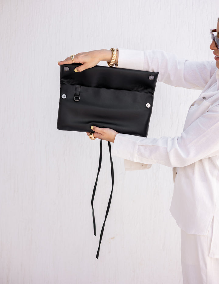 Lail Leather Clutch - Black
