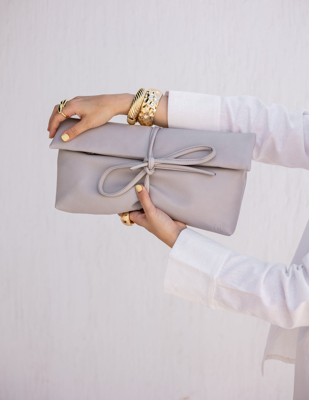 Lail Leather Clutch - Light Grey