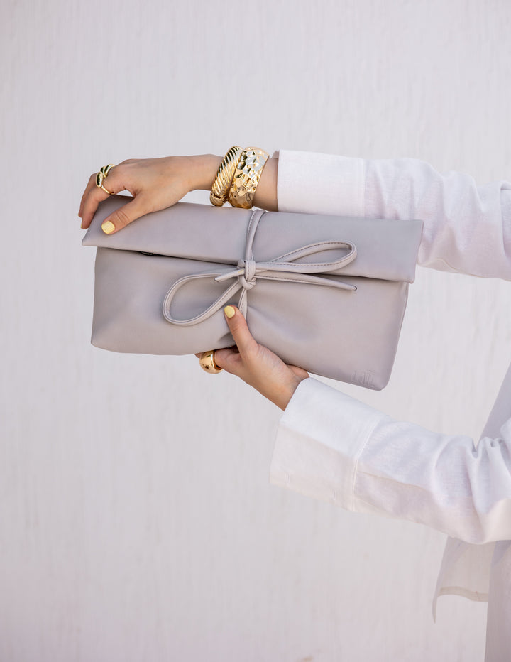 Lail Leather Clutch - Light Grey