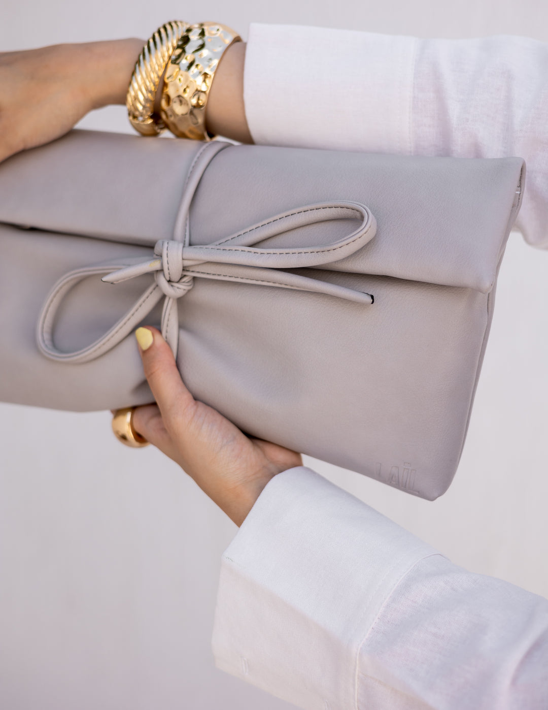 Lail Leather Clutch - Light Grey
